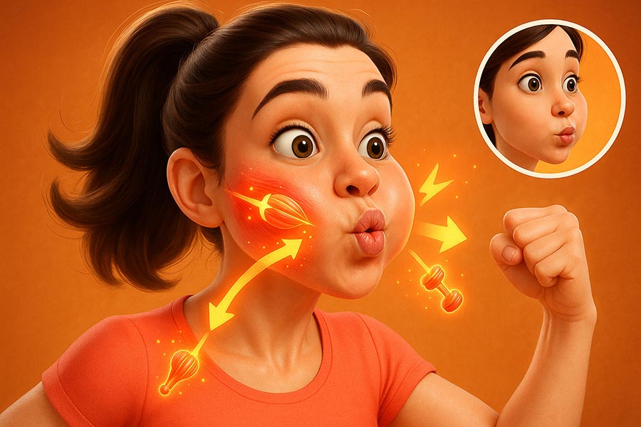 تصویر تمرینات یوگای صورت برای تقویت و فرمدهی عضلات زیر گونه و افزایش برجستگی صورت.